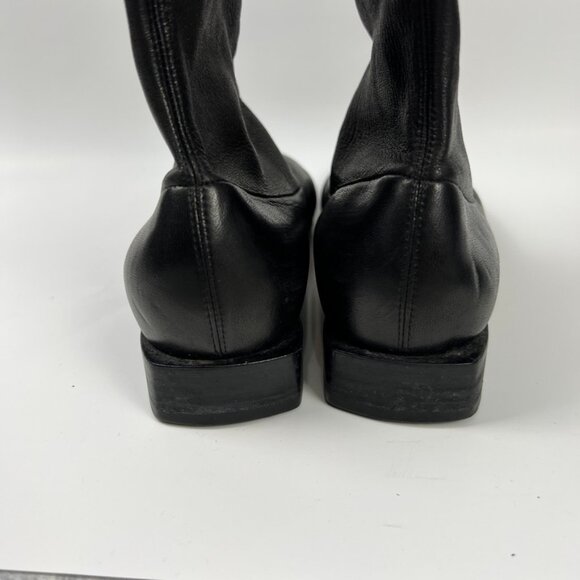 Chanel Riding Knee High Lambskin Stretch Leather Boots CC Toe Logo Size 38 8 US - Picture 3 of 12